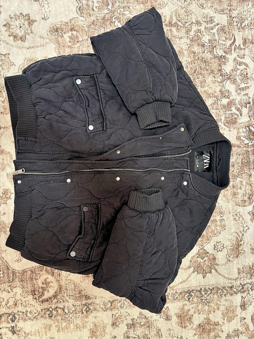 Zara Black Quilted Puffer Jacket